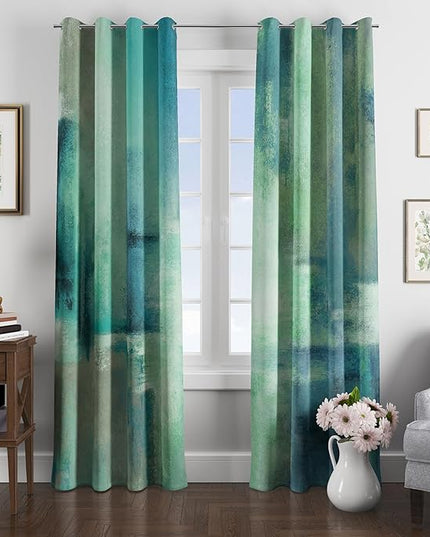 Asuexpect Teal Curtains 2 Panels Abstract Rust Curtain Room Darkening Grommet Window Treatments Modern Decorative for Bedroom Living Room, 52x96 Inches