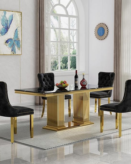HomVent 68.11'' Faux Marble Dining Table Set for 4, Modern Rectangle Kitchen Table Set with Faux Marble Table Top & Stainless Steel Base for Kitchen Dining Room