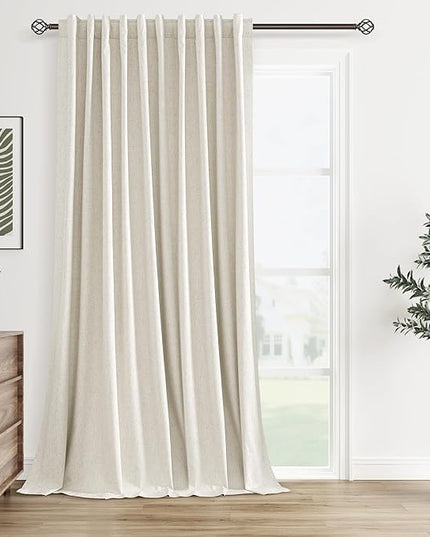 Guken Cream Linen Blackout Curtains 60 Inch Wide by 102 Inch for Living Room Bedroom Back Tab Thermal Insulated 100% Black Out Linen 1 Drapes Room Darkening Window Curtains,1 Panel