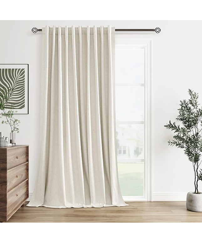 Guken Cream Linen Blackout Curtains 60 Inch Wide by 108 Inch for Living Room Bedroom Back Tab Thermal Insulated 100% Black Out Linen Room Darkening Window Curtains,1 Panels