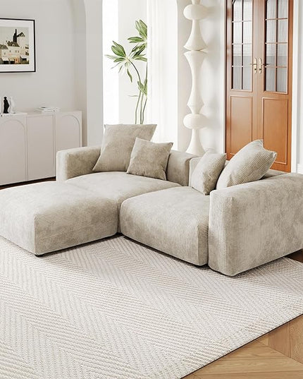JACH Corduroy Modular Sectional Couch, Oversized Sectional Sofa with Chaise Ottoman, Cushion Covers Removable, Modern Deep 2-Seat Couches for Living Room, Office (Beige)