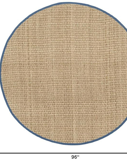 SAFAVIEH Area Rug 8' Round - Natural Fiber Collection - Natural & Navy, Seagrass, Basketweave Pattern with Border (NF114T)