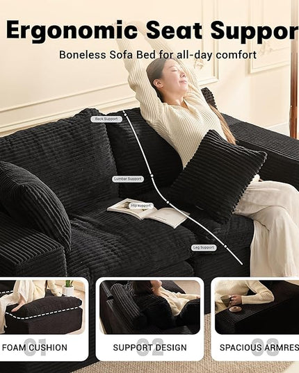 74.8” Cloud Couch, Modular Loveseat Sofa, Convertible Sofas Bed, Deep Seat Sofa, Cozy Sofa for Living Room, Office and Bedroom, Corduroy, Black
