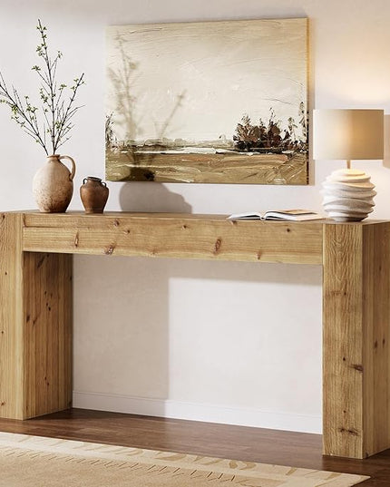 Solid Wood Console Table, 63-Inch Farmhouse Sofa Table Behind Couch for Entryway, Living Room, Foyer, Easy Assembly (Light Wood)