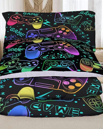 Sunnycitron Colorful Gamepad Gamer Comforter Set for Boys Gaming Bedding Set Teens Game Room Decor Full (1 Comforter + 2 Pillowcase)
