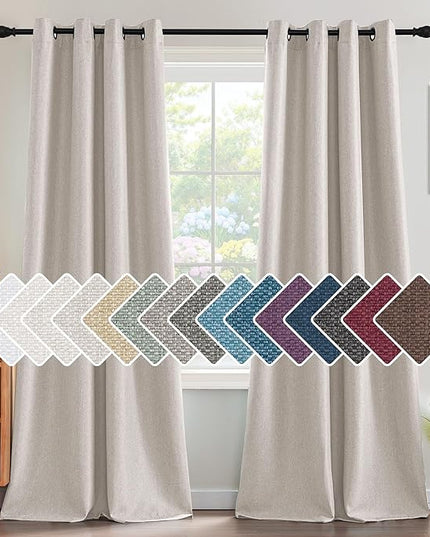H.VERSAILTEX Linen Blackout Curtain 108 Inches Long for Bedroom/Living Room Thermal Insulated Grommet Linen Look Curtain Drapes Primitive Textured Burlap Effect Window Drapes 1 Panel - Heather Ivory