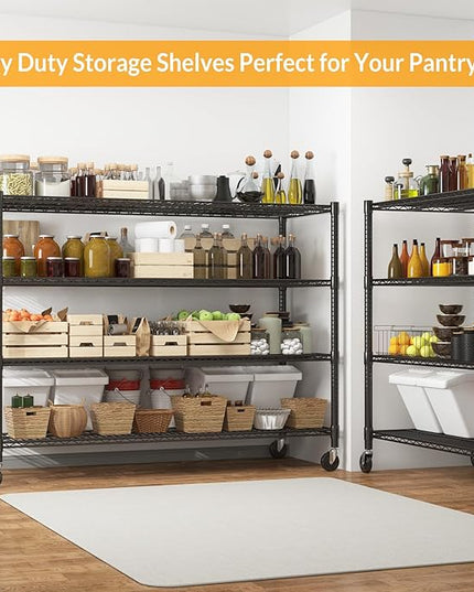 Himimi Storage Shelves with Wheels, 4-Tier Heavy Duty Steel Wire Rack Storage Shelving, Adjustable Metal Storage Shelves for Garage Kitchen Pantry Bathroom Laundry 18" D*60" W*72" H, Black
