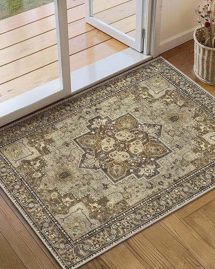 Ciicool Washable Vintage Area Rug, 2x3ft Small Boho Rug, Ultra Soft Rugs for Entryway, Non-Slip Entry Rugs Oriental Low-Pile Indoor Mat Floor Carpet for Entrance Bedroom Kitchen Bathroom Foyer Decor