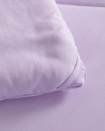 NTBAY Twin Comforter Set with Sheets, 5 Pieces Soft and Breathable Twin Bedding Set, Twin Bed in a Bag, Down Alternative Comforter Set Solid Color All Season, Kids Bedding Set, Light Purple
