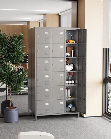 Aobabo 18 Doors Metal Storage Locker for Employees, Storage Locker for School Office Gym Bedroom, Grey, Assembly Required