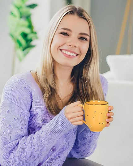 Coffee Mugs Set Of 6, 14 Oz Large Handle Heavy Duty Cups - Microwave Dishwasher Safe - Latte, Cappuccino, Tea, Cocoa, Mocha - Men, Women, Home Office Daily Use, Blossom Assorted Colors