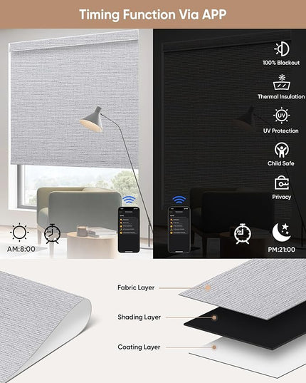 Kincmo Motorized Blinds with Remote,100% Blackout Motorized Roller Shades Work with Apple Homekit,Alexa,Google, Custom Electric Blinds with App,Voice Control (Classic Smoke)