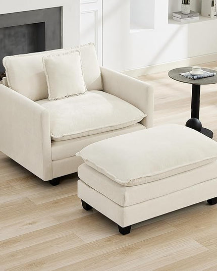41'' Modern Chenille Oversized Chair, Upholstered Accent Living Room Chair with Extra Thicked Deep Seat, Single Lounge Chair for Bedroom, Small Apartment, Beige