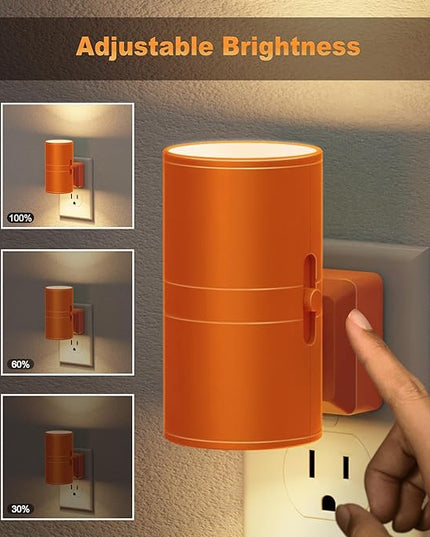JandCase Night Lights Plug into Wall, Dimmable Night Light Plug in with Orange Shade, Modern Night Lights with Dusk to Dawn Sensor, Soft White 3000K, 0-100LM Nightlight for Hallway Bedroom, 2 Pack