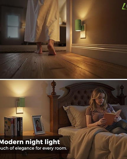 L LOHAS LED Night Light, Modern Night Lights Plug into Wall, 2 Pack Dusk to Dawn Sensor Nightlights, 3000K 0-100LM Adjustable Brightness, Dimmable Night Lights for Hallway Bedroom Stairway
