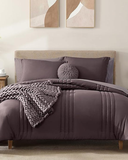 Monbix Full Comforter Set - 7 Pieces Italian Plum in a Bag Full Size Bedding Sets with Comforters, All Seasons Down Alternative Comforter with Sheets,Pillowcases & Shams