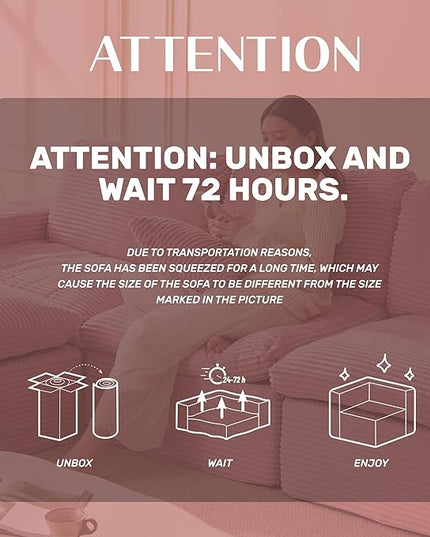 106.3” Sectional Couches for Living Room, Cloud Couch, Modular Sectional Sofa, Convertible Sofas Bed, Deep Seat Sofa, L Shaped Cozy Sofa Furniture Set, Corduroy, Pink