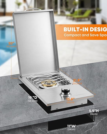 Stanbroil Built-in Stainless Steel Side Burner for Outdoor Kitchen - Liquid Propane Only
