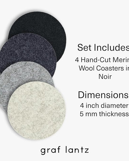 Graf Lantz - Bierfilzl Merino Wool Round Coasters Set of 4 - Noir (4" Circles) - Absorbs 30% of Weight - German Wool - Heat Resistant, Sustainable, & Reusable - Home Decor & Coffee Table Decor
