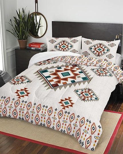 AILONEN Ethnic Geometric Bedding Set Full Size Comforter Set for Boys Girls Adults, Navajo Ornaments Native Americans Tribal Print Quilt Set Soft Breathable 3 Pieces,1 Comforter and 2 Pillowcases
