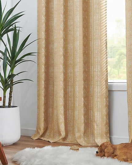 jinchan 95% Blackout Boho Curtains 84 Inches Long for Bedroom Mustard Yellow Geometric Printed Grommet Top Room Darkening Thermal Insulated Window Drapes 2 Panels