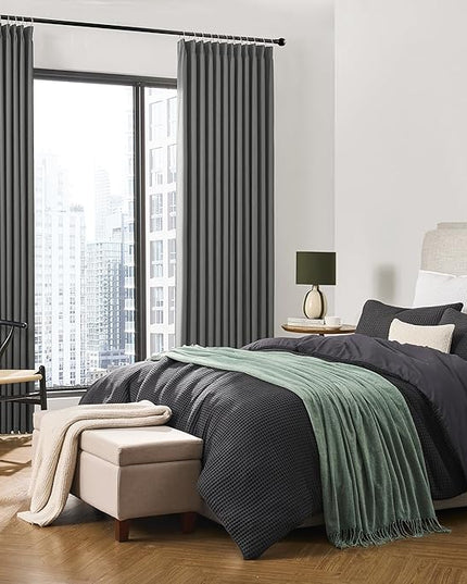 KEQIAOSUOCAI Grey Pinch Pleat Curtains & Drapes 104 Inches Long 2 Panels Set, Darkening Sound Dampening Window Treatment for Bedroom Vertical Draft Blackout Blinds for Living Room 40 x 104
