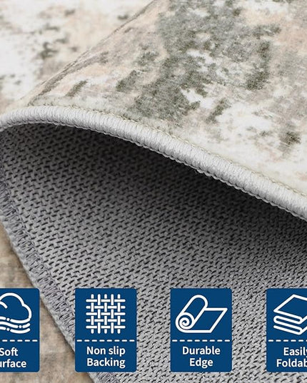Modern Abstract Runner Rug 2x5 Washable Non Slip Stain Resistant Rug for Bedroom Living Room Non Shedding Low Pile Indoor Floor Cover,Grey Yellow
