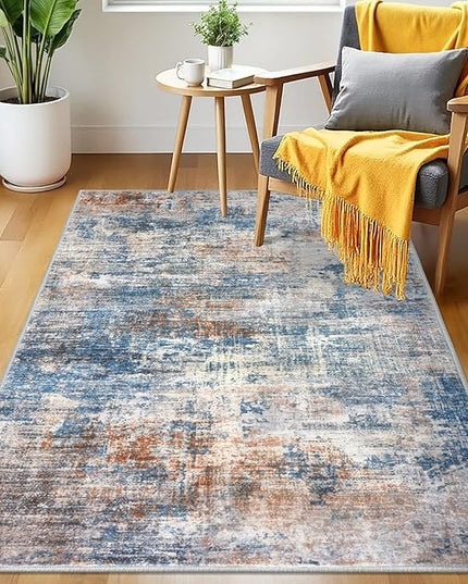 IOHOUZE Abstract Area Rug 3x5 Ft Washable Rugs for Entryway Indoor, Non Slip Kitchen Rug Printed Faux Wool Throw Rugs, Indoor Door Mat for Door Entrance Foyer Living Room, Blue Rust
