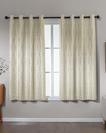 Amazon Basics Jacquard 2-Piece 100% Blackout Curtains, Living Room and Bedroom Drapes, Thermal Insulated Window Treatment, 42"x63", Beige