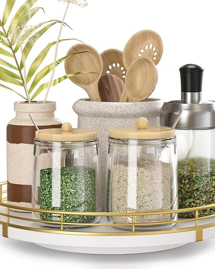 9" Wooden Lazy Susan Turntable for Cabinet – Rotating Spice Rack Organizer, Small Kitchen Countertop Tray for Dining Table & Pantry Storage
