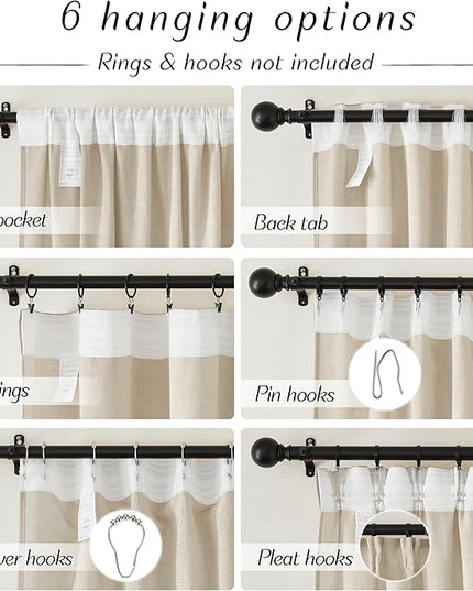 NICETOWN Linen Curtains for Bedroom 108 inches Long Light Filtering Sheer Linen Curtains for Living Room 2 Panels Set Thermal Insulated Privacy Curtains & Drapes, W52 x L108, Taupe