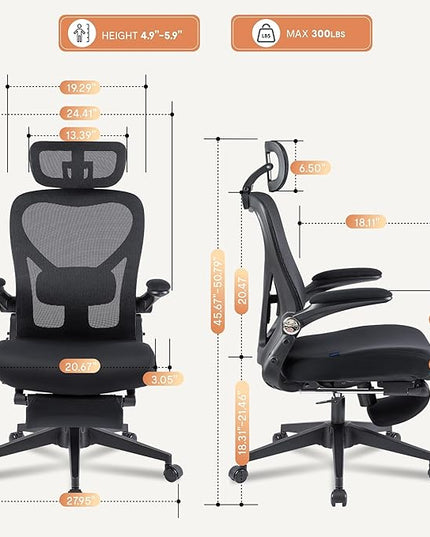 FLEXISPOT Foldex Ergonomic Office Chair, Folding Chair for Small Spaces with Lumbar Support, Flip-up Armrests, 3D Headrest, Desk Chairs with Footrest for Work,Video Game (Foam Black)