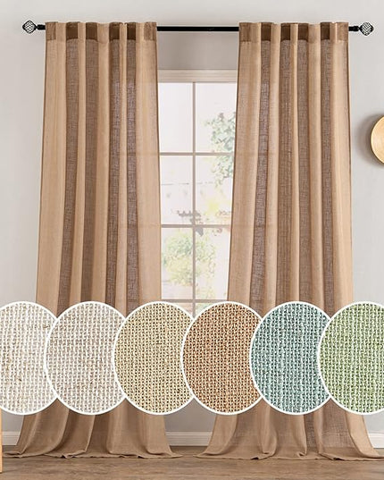 MIULEE Brown Linen Curtains 96 Inches Long for Bedroom Living Room, Soft Thick Linen Textured Window Drapes Semi Sheer Light Filtering Back Tab Rod Pocket Burlap Look Farmhouse Decor, 2 Panels Set