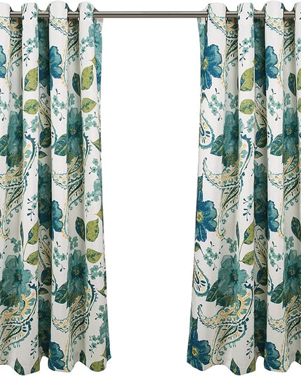 Lush Decor Floral Paisley Light Filtering Window Curtain Panel Pair, 52"W x 63"L, Blue