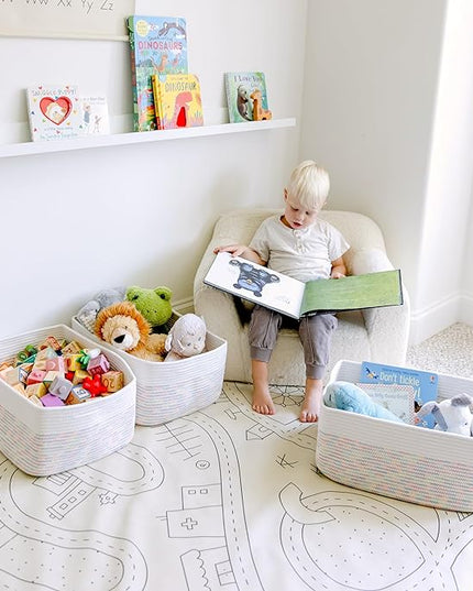 NaturalCozy Storage Baskets 16.8”x13”x7.6” Cotton Rope Woven Baskets for Organizing 3-Pack | Toy Storage Bins | Basket for Shelves, Laundry, Blanket, Clothes, Closet, Kitchen, Bathroom, Gifts