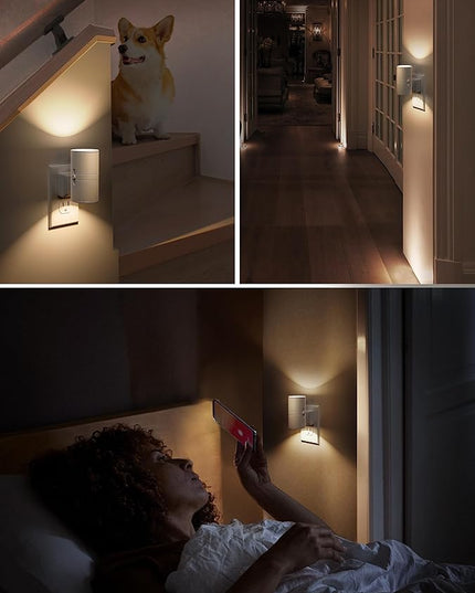 L LOHAS LED 4X Night Light Plug in, LOHAS Modern Night Light with Light Sensor, 0-100LM, Soft White 3000K, Dimmable Night Lights with White Shade for Hallway Bedroom Stairway