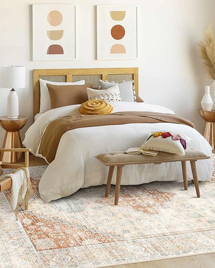 MUJOO 8x10 Area Rugs,Washable Rugs for Living Room Dining Room Bedroom,Large Boho Throw Carpet,Non Slip Big Indoor Low Pile Terracotta