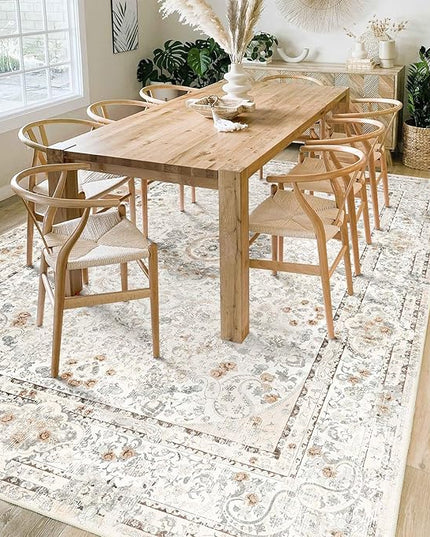 6x9 Area Rugs Washable,Boho Rug for Living Room Bedroom Kitchen,Large Vintage Bohemian Distressed Carpet Non Slip,Beige