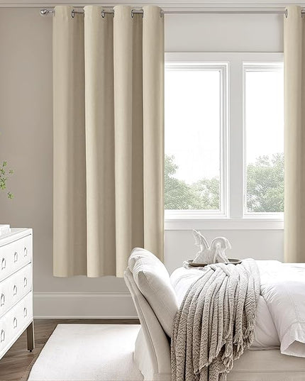 ChrisDowa 100% Blackout Natural Solid Solid Curtains 72 Inches Long 2 Panels for Bedroom Living Room,Farmhouse Room Darkening Thermal Insulated Soundproof Grommet Top Window Treatment Drapes,52x72