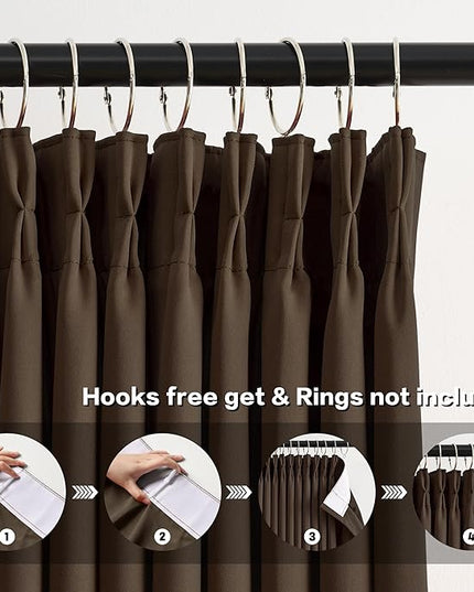 Chocolate Brown Espresso Pinch Pleated Blackout Curtains 102 Inches Long,Thermal Insulated Pinch Pleats Window Curtains Panels Drapery for Bedroom, Living Room,Office, 40" W x 102" L, Set of 2