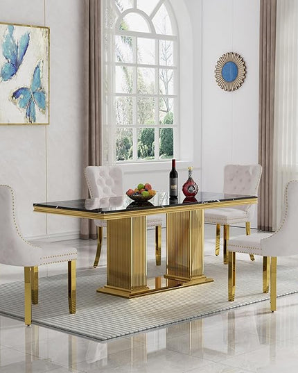 HomVent 68.11'' Faux Marble Dining Table Set for 4, Modern Rectangle Kitchen Table Set with Faux Marble Table Top & Stainless Steel Base for Kitchen Dining Room