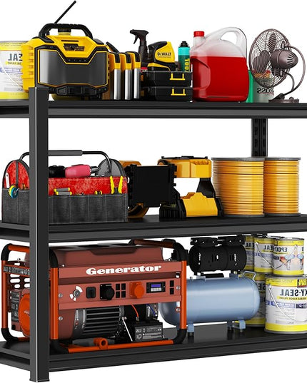 Storage Shelves, Garage Metal Shelving Unit, Adjustable, Double-Layer Column with Reinforced Ribs, Heavy-Duty, Capable of Bearing 600-3600 lbs (Black, 25''W*14''D*32''H, Tier)