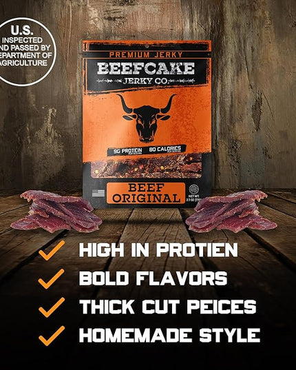 BEEFCAKE Jerky Tender Pork SmokeHouse & Honey BBQ Gourmet Meat Snacks, 9 Gram of Protein and 100 Calories 2.7 Oz | Pack of 2
