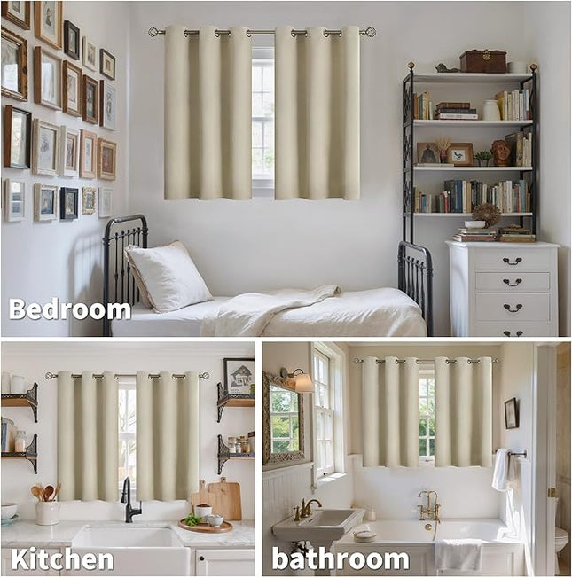 YoungsTex Beige Kitchen Window Curtains 40 Inch Length - Small Blackout Drapes with Grommet Thermal Insulated Privacy for Bathroom Short Windows, 2 Panels, 34 x 40 Inch