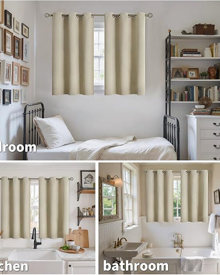 YoungsTex 40 Inches Length Beige Blackout Curtains for Kitchen Window - Short Thermal Insulated Drapes with Grommet Room Darkening Privacy for Bathroom Bedroom, 2 Panels, 42 x 40 Inch