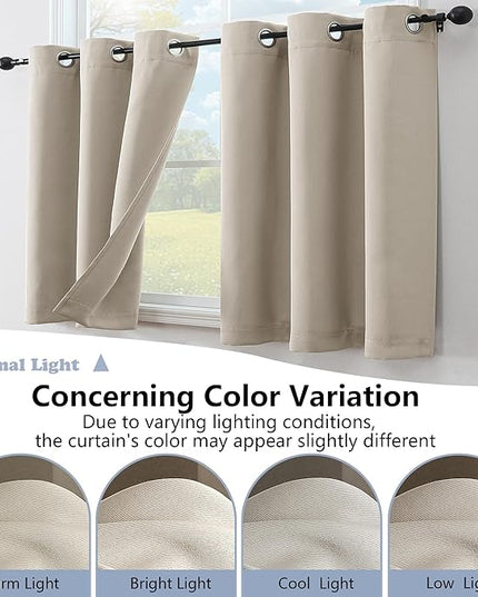 Simplebrand Stone Kitchen Valances for Windows 18 Inches Long 2 Pack, Room Darkening Window Valances for Living Room, Grommet Short Straight Drape Kitchen Curtains for Bedroom Kids Room, 40Wx18L