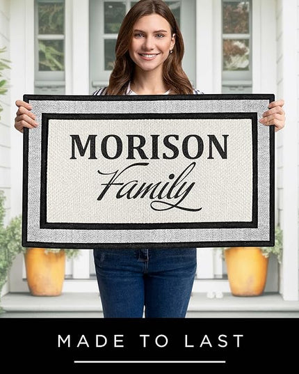 My Sign Center Door Mat, Personalized Doormat, Custom Family Mat for Front Door, Indoor/Outdoor, Housewarming Gift, Heavy Duty Slip Resistant Backing 18x30 Inches, Polyester Top Made in USA