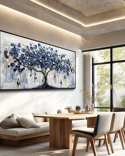 XIGUANGART Tree of Life Large Wall Art Modern Abstract Paintings Watercolor Blue Farmhouse Framed Artwork for Walls Canvas Prints Pictures Wall Decor for Living Room Bedroom Home Office Decoration