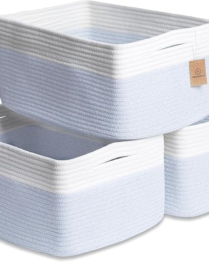 NaturalCozy Storage Baskets 16.8”x13”x7.6” Cotton Rope Woven Baskets for Organizing 3-Pack | Toy Storage Bins | Basket for Shelves, Laundry, Blanket, Clothes, Closet, Kitchen, Bathroom, Gifts