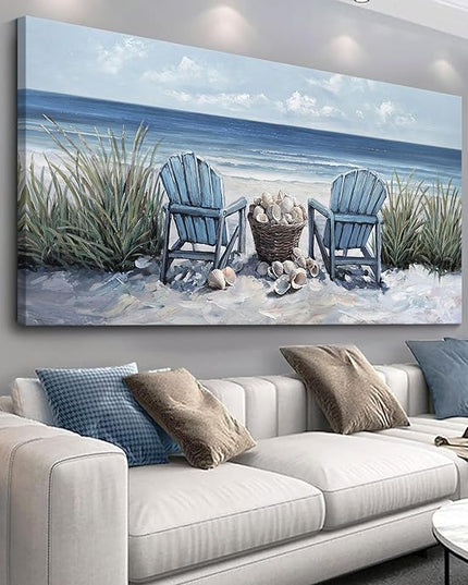 HGUAOA Coastal Wall Art - Large Landscape Wall Paintings for Living Room, Bedroom Pictures, Ocean Beach Artwork, Blue Wall Art, Above Bed Decor, Coastal Landscape Beach Pinting